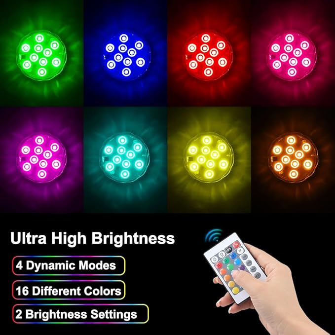 Waterproof Bathroom Shower Lights Wireless，RGB Color LED Nightlight Battery Operated,Cool Stuff for Bathroom Accessories Decor, Room Ambient Lighting（Battery Not Included）
