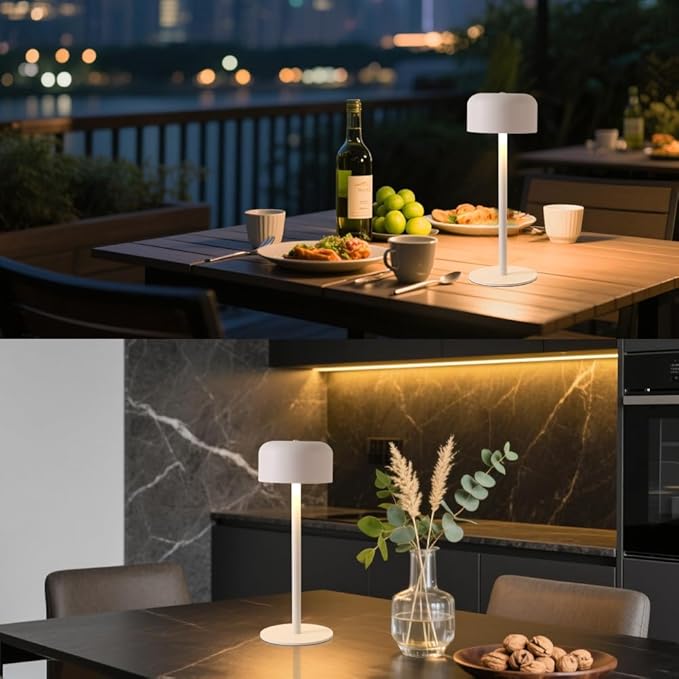 Modern Cordless Table Lamp, Portable LED Desk Lamps, 6000mAh Rechargeable Battery Operated Lighting for Bedroom Dining Room Restaurant Coffee Shop Camping Night Light (White)