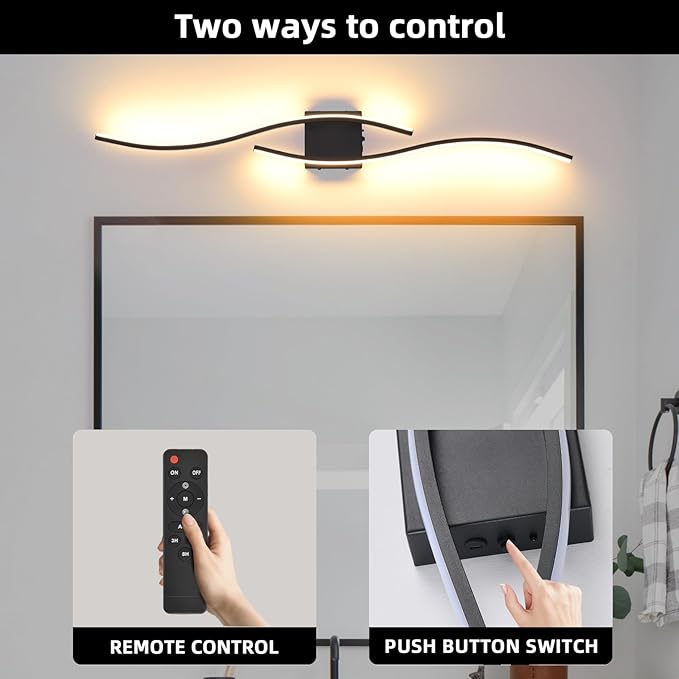 Battery Operated Wall Sconces Set Of Two, 3000K-6500K 39 inch black LED dimmable wireless wall sconce with remote control, USB rechargeable wall lights for Living Room Bedroom Hallway Background