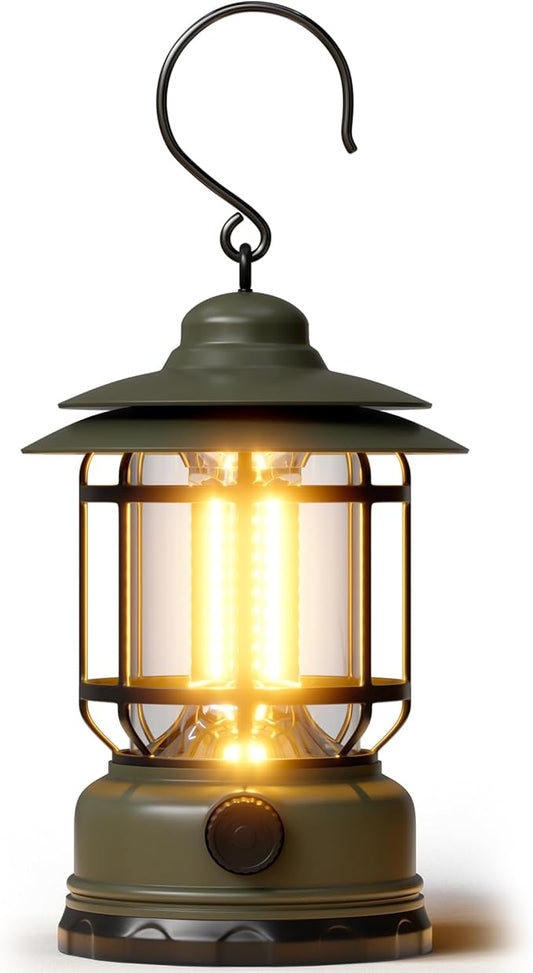 LED Camping Lanterns,1500LM Step-less Dimming, Lightweight Retro Battery Powered USB Rechargeable Tent Lights,Portable Flashlight for Power Outages Emergency Hiking Hurricane Light1 Pack Green