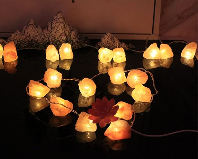 Fantasee Himalayan Salt String Light, Natural Hand Carved Salt Crystal Light Release Negative Ions for Bedroom, Living Room, Office, Home Deco, Yoga, Night Light, Gift (11.5ft 20led)