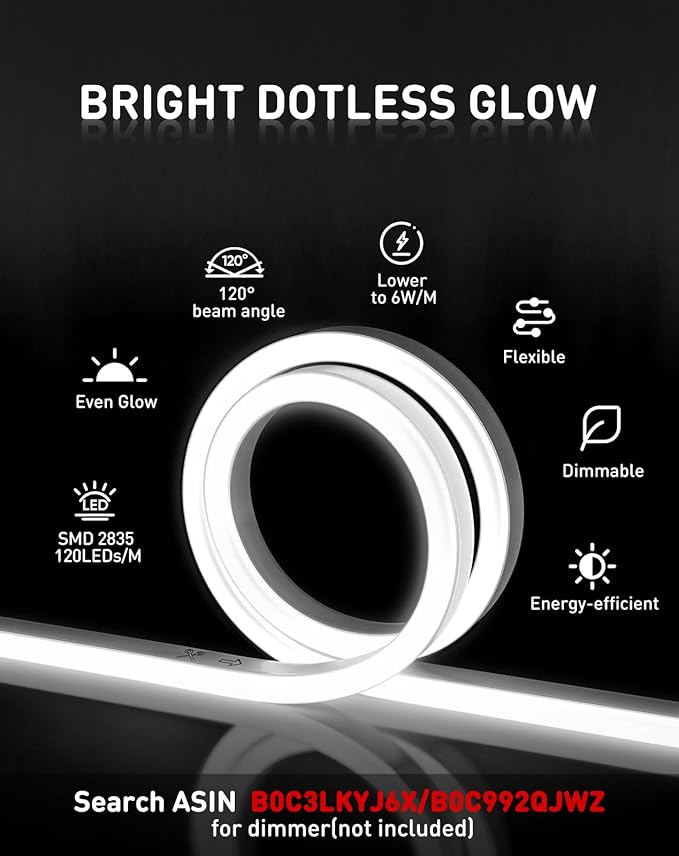 Shine Decor LED Rope Lights AC 120V, Connectable & Cuttable Dotless 120LEDs/M Eco Neon Strip Lighting, ETL IP65 Waterproof & Weather-Resistant for Home Commercial, 8x16mm, 6000K Cool White, 131.2FT
