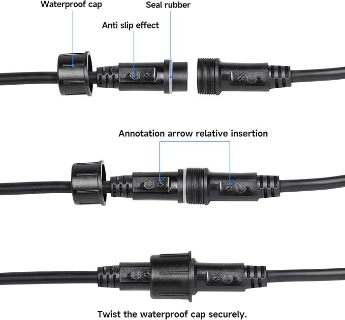 MAD OWL 4 Pin Waterproof LED Wire Connector, 16 AWG 118.1 inch/3M IP68 Male and Female Heads Extension Cable for Indoor and Outdoor LED Strip Light(1 Strip Black)