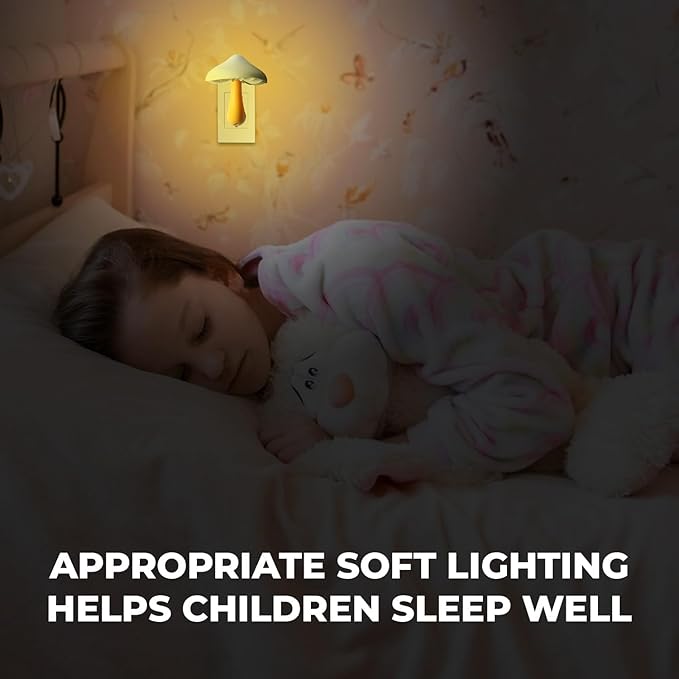 SATONA Mushroom Night Light, Night Light Plug in Wall Lamps for Bedroom with Auto Light Sensor, for Kids Room, Bathroom, Bedroom, Kitchen, Hallway and Stairs