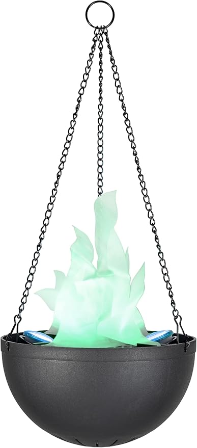 Aspen Creative 61168-24-1,LED Hanging Fire Flame Light Prop for Halloween,Christmas and Party Decor,Black Finish,Blue Flickering Light Effect