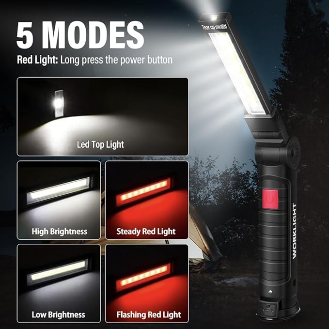 LED Rechargeable Work Light for Mechanics, Easter Gifts for Men Boyfriends Him Husband Birthday Torch Grill Light Inspection Lamp Flashlight Magnetic Base 5 Modes 360° Rotate Emergency 2PCS