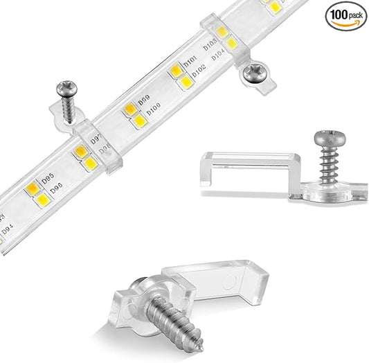100 Pack Strip Light Mounting Brackets,Fixing Clips,One-Side Fixing,100 Screws Included (For 10mm Wide IP68 Silicone Cover Strips)