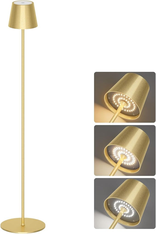 Gold Cordless LED Floor Lamp, Rechargeable 5500mAh Battery Portable Outdoor Floor Lamp Height Stand Lamp for Patio, Living Room, Bedroom Gold