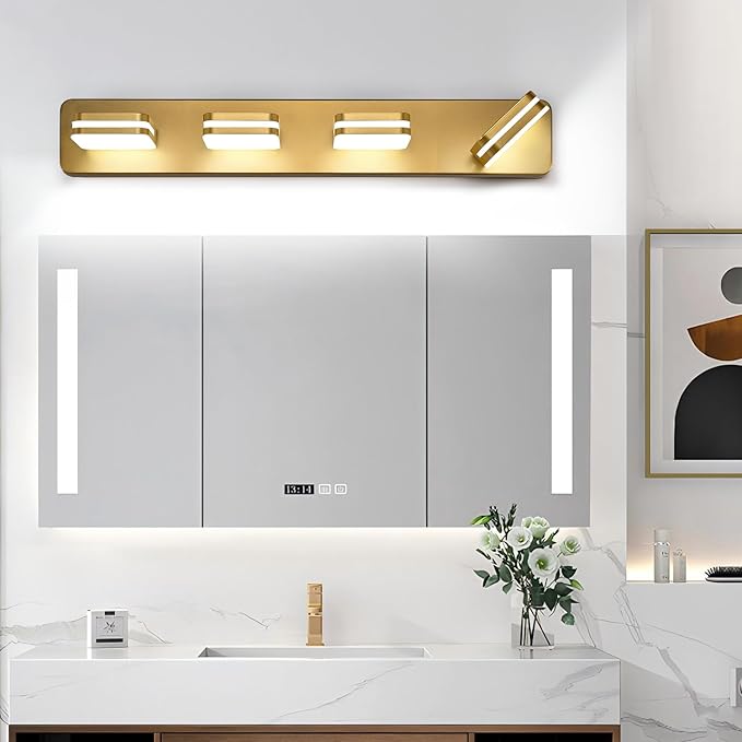 1600LM LED Modern Bathroom Vanity Light Fixtures, 360° Rotate Acrylic Gold Vanity Lights for Bathroom, Modern Wall Lighting Fixtures Over Mirror Kitchen Living Room (Natural White Light 5000K)
