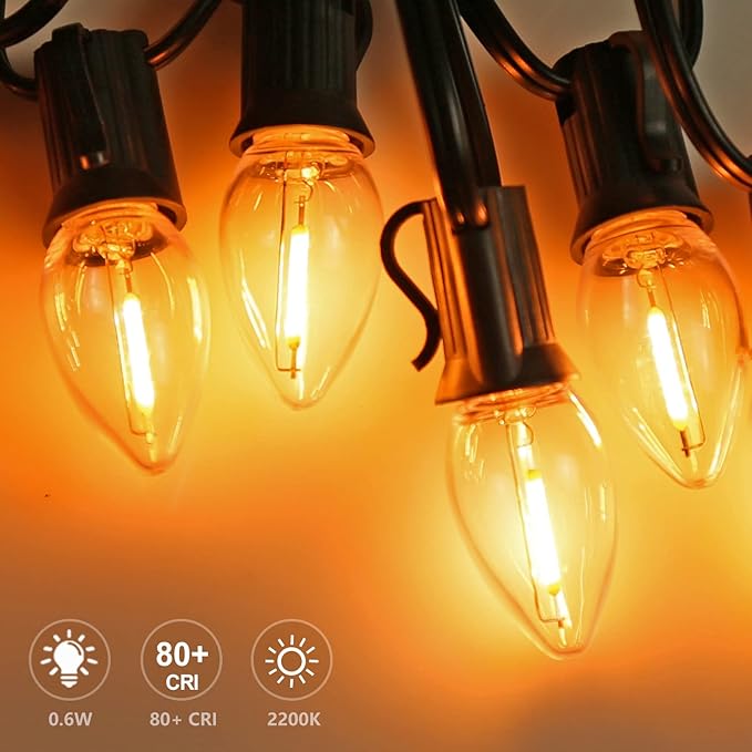 KGC 50Pack C7 LED Christmas Light Bulb, E12 Base LED Bulbs, 2200K Warm White 50LM, Clear Plastic Night Lights C7 Replacement Bulbs for Christmas String Lights.