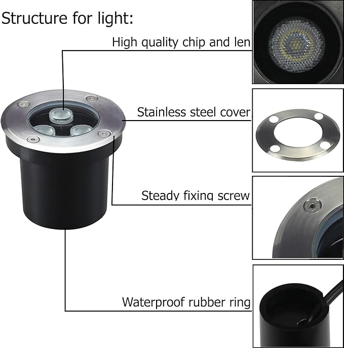 3W Well Lights Landscape LED in Ground,Diameter 4 Inches,High Voltage 110V 120V,Outdoor Landscaping Lights Wired,White 6500K,Waterproof IP67,for Pathway,Yard,Deck,Garden,Pack of 4