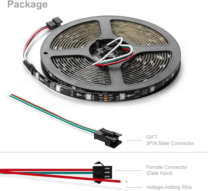 BTF-LIGHTING WS2811 IC=RGB+IC Addressable Dream Color LED Strip 16.4FT 30LEDs/m 10Pixels/m IP65 Splash Proof Black PCB Flexible DC12V Chasing Effect for Home Indoor Decor(No Adapter or Controller)