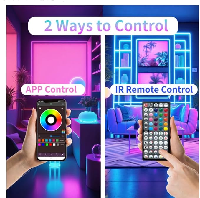 Led Lights for Bedroom 132FT(2 Rolls of 65.6ft) Music Sync Color Changing RGB Led Strip Lights with 60 Keys Remote and App Control, Led Lights for Room Kitchen Party Decor,Home Decor