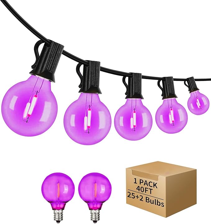 40FT LED Outdoor String Lights Waterproof, G40 LED Globe Outdoor Lights for Patio with 27 Edison Vintage Shatterproof Bulbs, Connectable Backyard Lights for Garden, Bistro, Porch, Cafe
