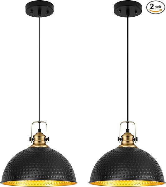 Black Pendant Lights Kitchen Island Industrial Pendant Light Fixtures Dome Kitchen Island Lights Modern Pendant Lighting for Bar Farmhouse Dining Room Bedroom Hallway（2 Packs）