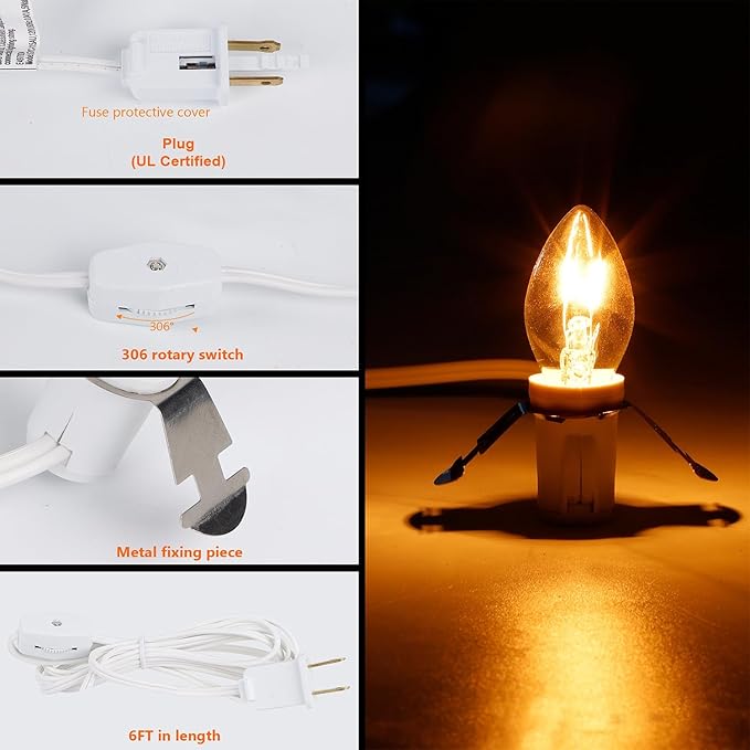 WATERGLIDE 4 Pack Accessory Cord with Clear Bulb, 6 FT UL Listed Replacement Lamp Cord with ON/Off Switch, Perfect for Christmas Village House, Craft Projects, Halloween Holiday Decoration