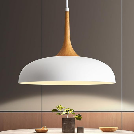 Oversize White Pendant Lights Kitchen Island,Modern Pendant Light Fixtures,Farmhouse Adjustable Hanging Pendant Lighting Foyer Entryway Hallway Bedroom Dining Room Living Room,Faux-Wood,Large 15.75 in