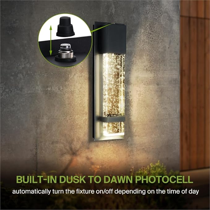 ASD LED 13 Inch Bubble Glass Wall Light Fixture | 12W 500LM 3000K-5000K 120V | 3CCT, Waterproof, Photocell, ETL Listed | Exterior Dusk to Dawn Flush Mount Sconce, Outdoor Lighting | Black