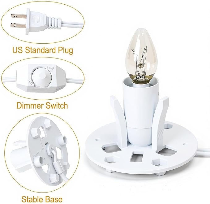 Himalayan Salt Lamp Cord, with Dimmer Switch,Christmas Bulb,Salt Lamp Cord with Dimmer Control and Base Assembly,6 Feet,E12 Base for Himalayan Salt Lampsand with 2 Free 15W Bulbs (White)