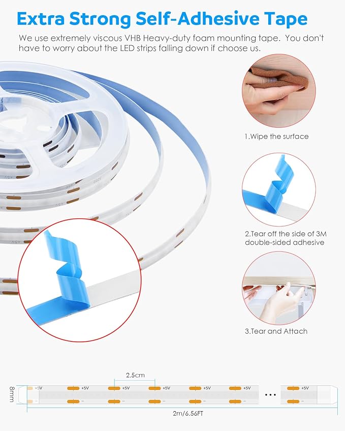 Aclorol LED Strip Lights 5V USB 6.56FT/2M 640 LEDs Blue Indoor Rope Lights for Bedroom Not Waterproof IP20 CRI85+ Flexible LED Light for TV Backlight Living Room Party DIY Lighting