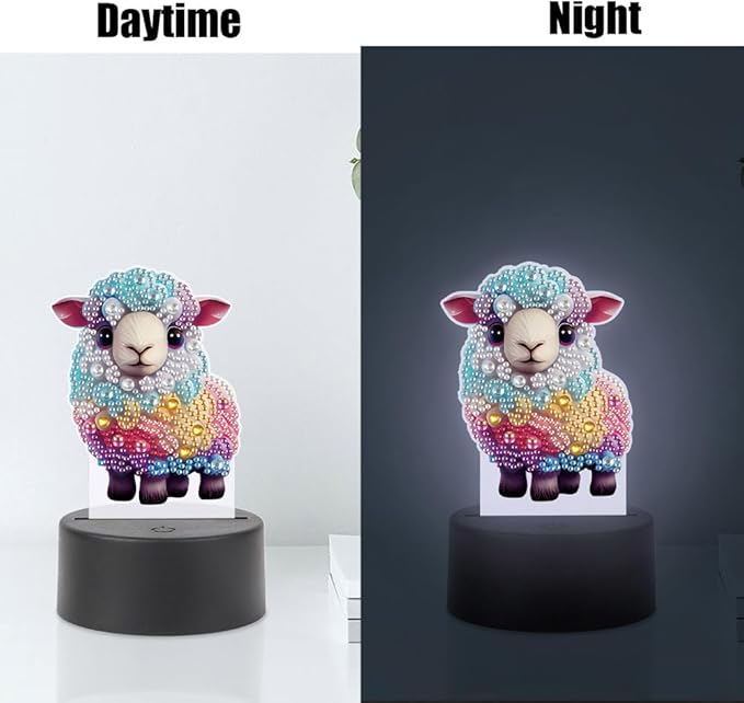 Sheep Diamond Art Painting Night Light,Diamond Art Painting Kits Desktop Touch Lamp Ornaments for Tabletop Decor Diamond Art Accessories for Adult Beginner Bedrooms Living Room