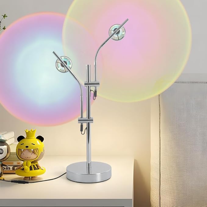 Sunset Lamp Projector, 2 Head 360° Rotation Aura Light LED Table Lamp, Mood Lighting for Bedroom, Dorm, Photography, Bar, Party