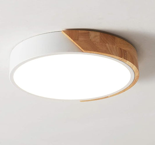 Modern LED Ceiling Light, Flush Mount, Round Wood, 30W, 2400 Lumens, Cool White, 11.8in, for Home Office, Bedroom, Living Room, Kitchen, Hallway