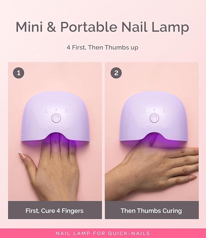 MelodySusie Mini Cordless UV Nail Lamp, P-ART06G Rechargeable Portable LED UV Light with Smart Sensor, 4-Finger Curing for All Soft Gels, Especially Half-Cured Gel, Base Coat & Top Coat, Purple