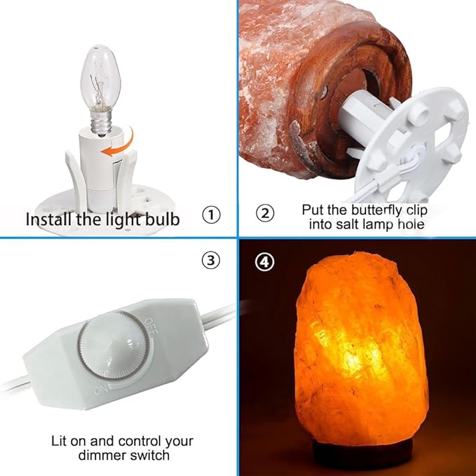 SCOMX White Himalayan Salt Lamp Cord, Dimmer Switch,Christmas Bulb,Salt Lamp Cord with Dimmer Control and Base Assembly,5 Feet,E12 Base for Himalayan Salt Lampsand with six Free 7-15W Bulbs (1)