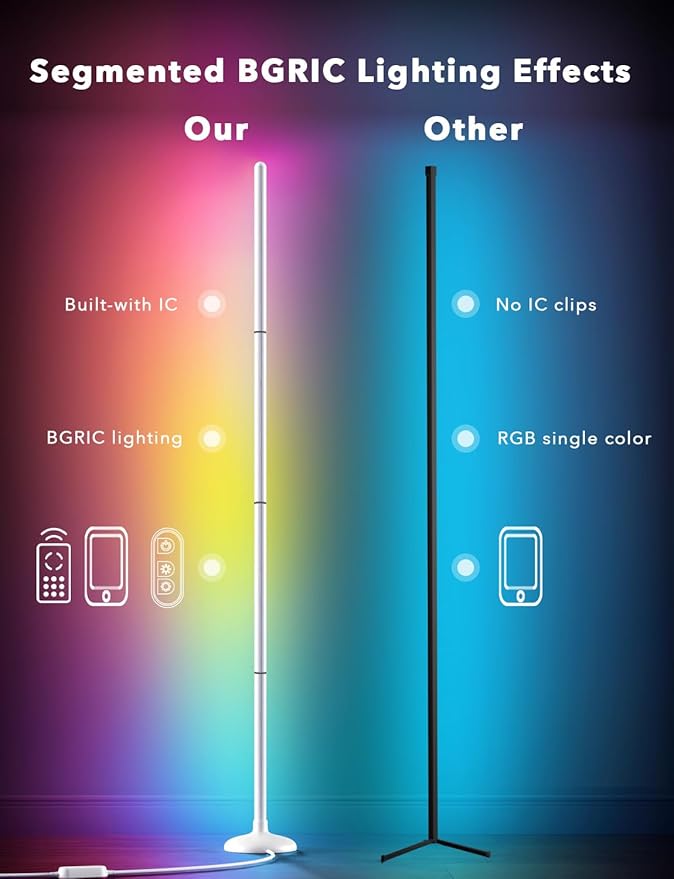 DAYBETTER Smart Floor Lamp, RGB+IC Corner Lamp with APP and Remote, 130LM Atmosphere Lighting Floor Lamps for Bedroom, 16 Million Colors, Music Sync, LED Floor Lamp for Living Room