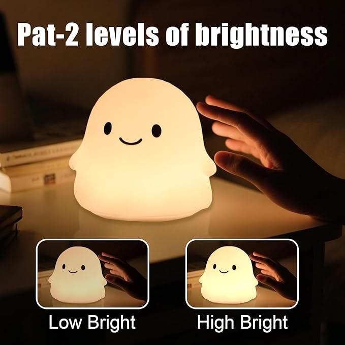 Halloween Ghost Night Light, 50-Hour Battery & Pat Control, Cute Squishy Lamp for Kids Room Decor, USB Rechargeable with Timer, Cute Home Decor