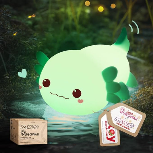 Mewaii Huggwaii Squishy Axolotl Night Light for Kids – Dimmable Silicone Axolotl Lamp, 2025 Upgraded Design, 20H Battery Life Rechargeable Lamp,Safe Sleep Aid Gift for Toddlers, Girls&Baby Room Decor