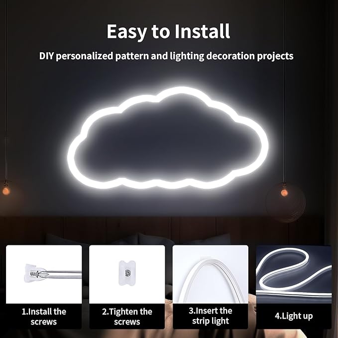 iNextStation 12V White LED Strip Lights 16.4FT, Flexible Silicone Neon Rope Light with Power Adapter, Waterproof, Cuttable, Dimmable & Linkable, LED Lights Strip for Bedroom, Kitchen(with Plug)