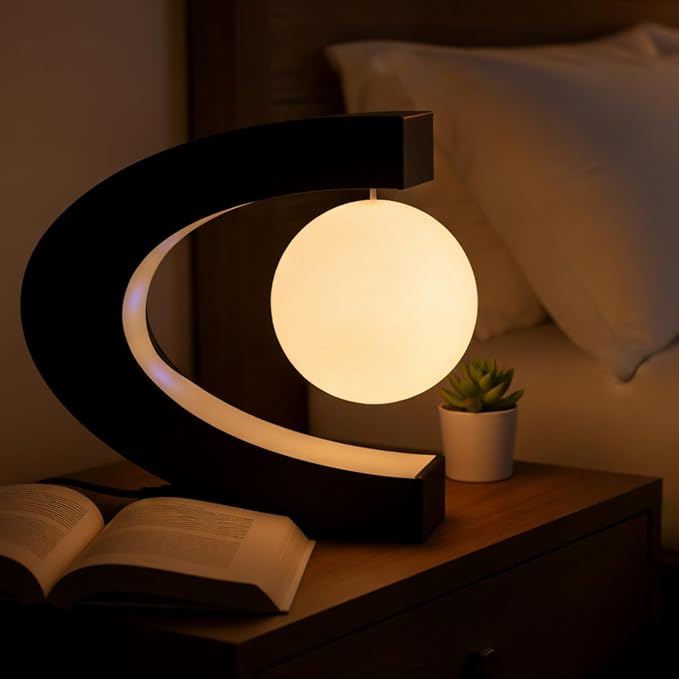 CHICIRIS Floating Moon Night Lights Lamp, Multi-Color Changing Magnetic Levitation Floating Desktop Light, 100‑240V Lamp ABS Floating Moon Night Light for Office Home Desk Decoration