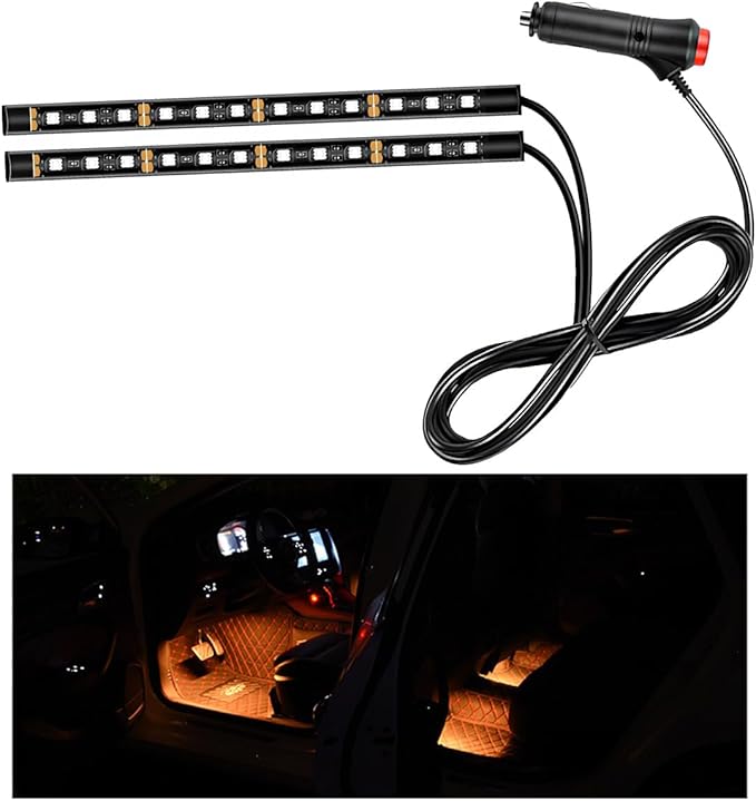 Car LED Strip Light, 24 LED RGB Auto Interior Atmosphere Lights, Cigarette Lighter Under Dash Ambient Night Light, Interior Decorative Lamp Lighting Kit Car Accessories (Orange)