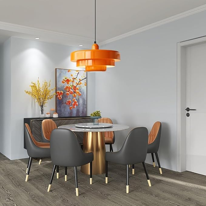 Set of 2 Orange Pendant Lights, Nordic Flush Mount Mid Century Modern Chandeliers for Kitchen Island, Dining Room, Pantry, Farmhouse Ceiling