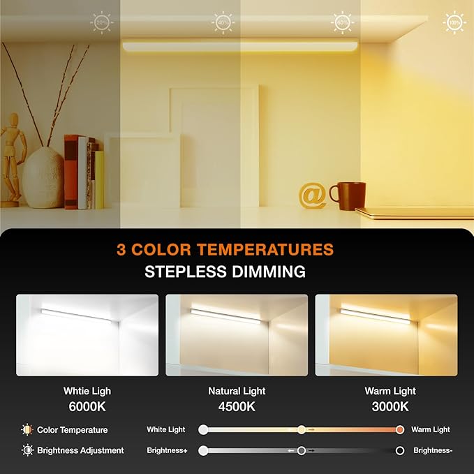 Under Cabinet Lights Remote Control, Magnetic Dimmable Closet Lights,USB Rechargeable Wireless LED Shop Light,Ceiling and Under Counter Lights for Kitchen,Wardrobe,Shelf(30CM,White)
