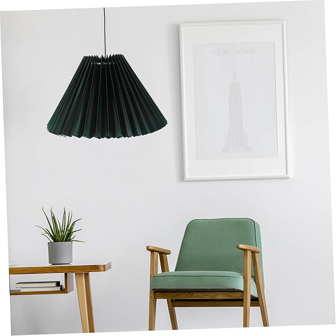 NUOBESTY Pleated Green Fabric Barrel Lamp Shade E27 for Table and Floor Lamps Vintage Cloth Lampshade Easy Installation for Bedroom and Living Room Decor