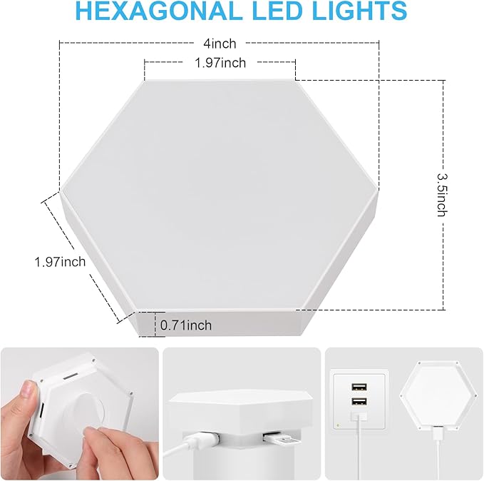 6Pcs Hexagon LED Light (White, Touch Model) - Smart Touch Sensor DIY Modular Wall Lamp for Bedroom, Company Front Desk & Room Decorative Wall Decoration