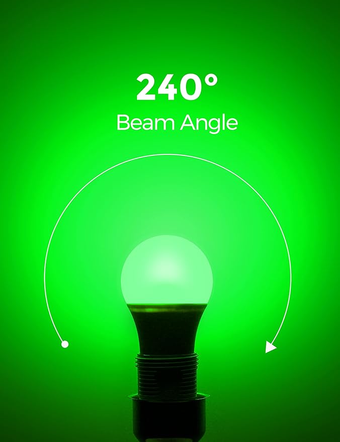 Green Light Bulb【 4 Pack】, 9W (60W Equivalent) A19 Green Light Bulbs, E26 Base Non-Dimmable,720LM 120V Porch Light, LED Colored Light Bulbs for Christmas Decor Party Holiday Lighting