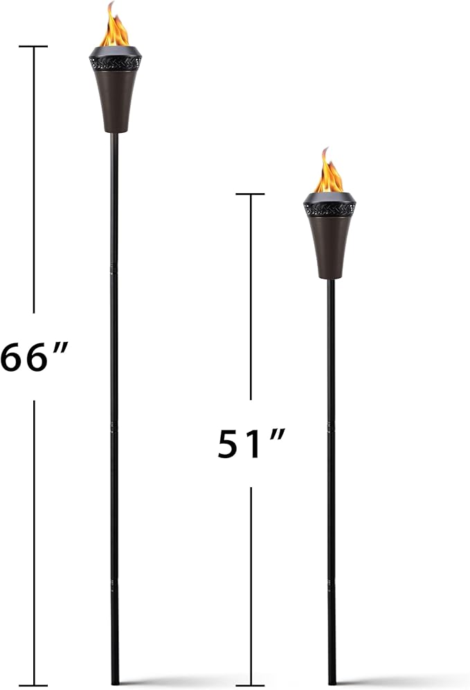 TIKI Island King 65" Metal Outdoor Torch – Weather-Resistant Decorative Torch with Long-Lasting Wick, Snuffer & Easy Refill for Backyard, Patio & Garden, Brown