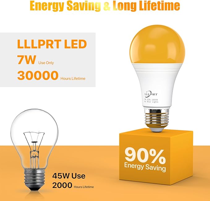 7W LED Light Bulbs, 2 Pack 1600K Amber Warm White Night Light, Blue Light Blocking, Energy Saving, 45W Replacement, Sleep Aid E26 Base Light Bulb for Bedroom, Baby Nursery Room, Non-Dimmable