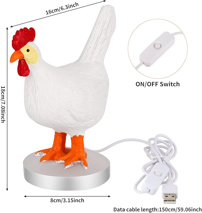 Upgraded Chicken Egg lamp,Funny Resin Chicken Egg Night Light,3D LED Egg Table Lamp with Longer USB Cable and Switch Buttons for White Elephant,Christmas,Easter