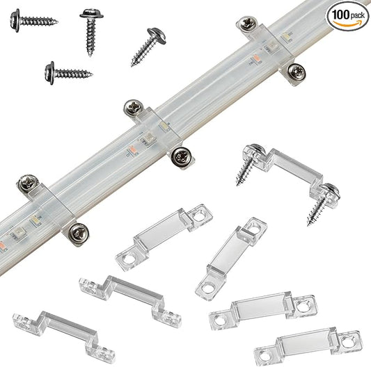 MMSD 100 Pack LED Strip Light mounting Brackets led Clips for Outdoor RGBIC LED Strip Light Clips with 202 Screws Suit for 13-14mm Wide IP67/68 Waterproof Strip Lights