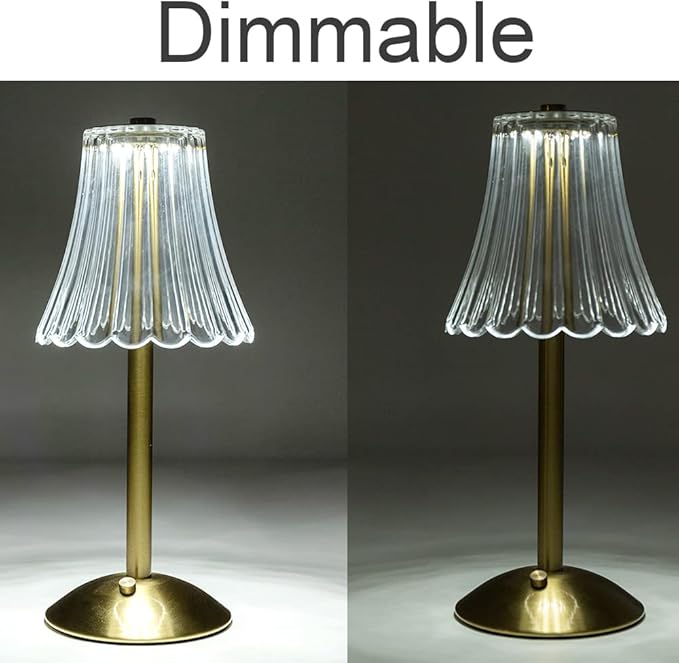 Cordless Table Lamps for Home,Table,Dining Room, Gold Rechargeable Lamps, USB Charge 12'' Tall LED Brass Portable Outdoor Indoor Table Lamp with Built-in Dimmer (Pack2 Gold Flower Lamp)