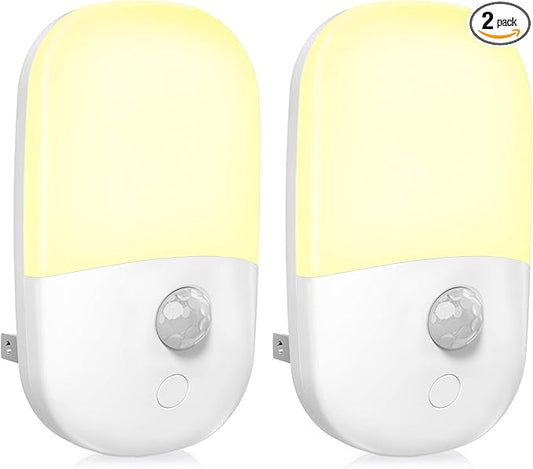 MAZ-TEK Plug in Motion Sensor Dimmable Night Light, Soft Warm White LED Nightlight with Dusk to Dawn Motion Sensor, Adjustable Brightness for Bedroom, Bathroom, Kitchen, Hallway, Stairs,2 Pack