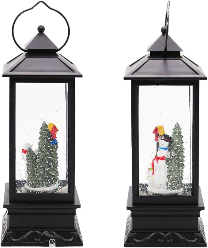 DRomance Snowman Music Snow Globe Lantern with Timer Battery Operated & USB Powered Lighted Singing Snow Globe Lamp Spinning Water Swirling Glitters Christmas Decor 4" x 4" x 12"