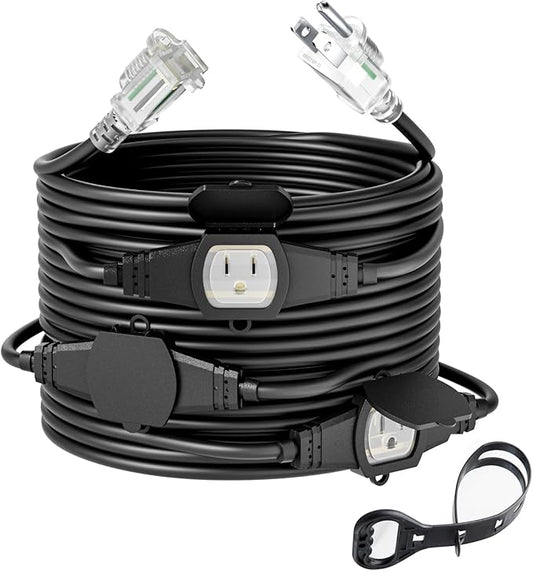 25FT 12 Gauge Outdoor Power Extension Cord,Four Outlet Cable.Multiple Evenly-Spaced Plug Ideal for Landscaping Light,Stage Backline,Holiday decoratio,Cord Splitter ETL Listed…