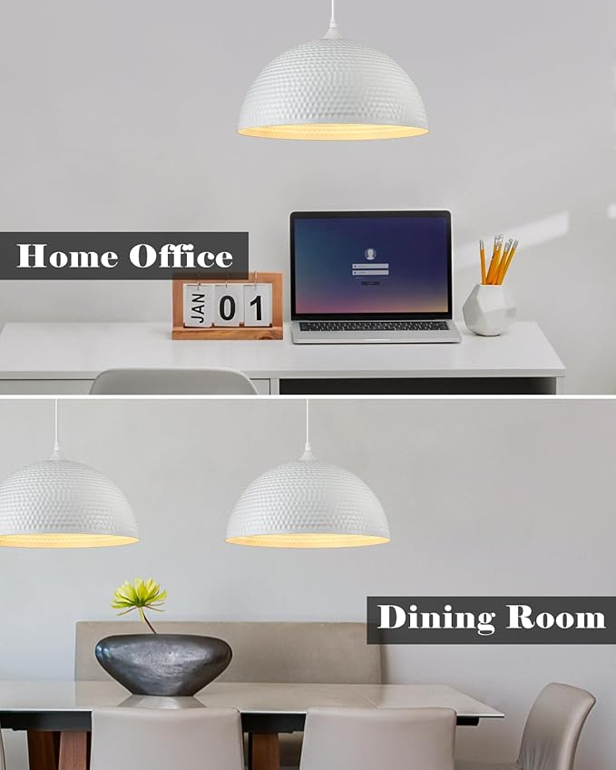 White Dome Pendant Light 1 Pack, 16 inch Large Industrial Pendant Light, Farmhouse Kitchen Pendant Lighting, White Pendant Lights for Kitchen Island, Dining Room Living Room