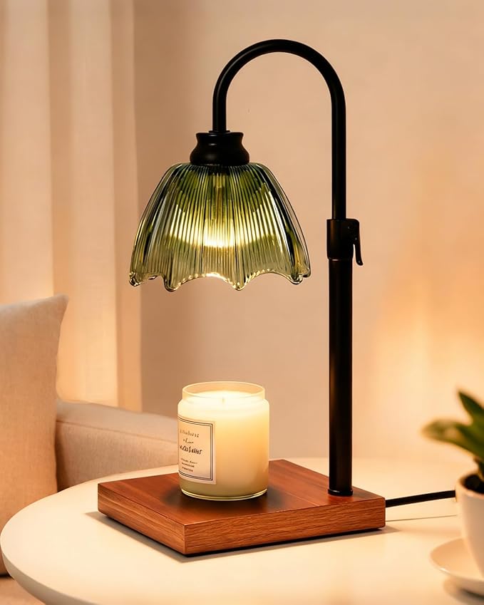 Adjustable Candle Warmer Lamp Dimmable with Timer Vintage Glass Design, Aesthetic Candle Warmer for Large Candles Gifts for Women, Mom,Friend Sister Home/Office Decor (Green Gradient)